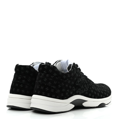 Chanel Nylon Suede Calfskin Printed CC Sneakers 39.5 White Black 4 of 7
