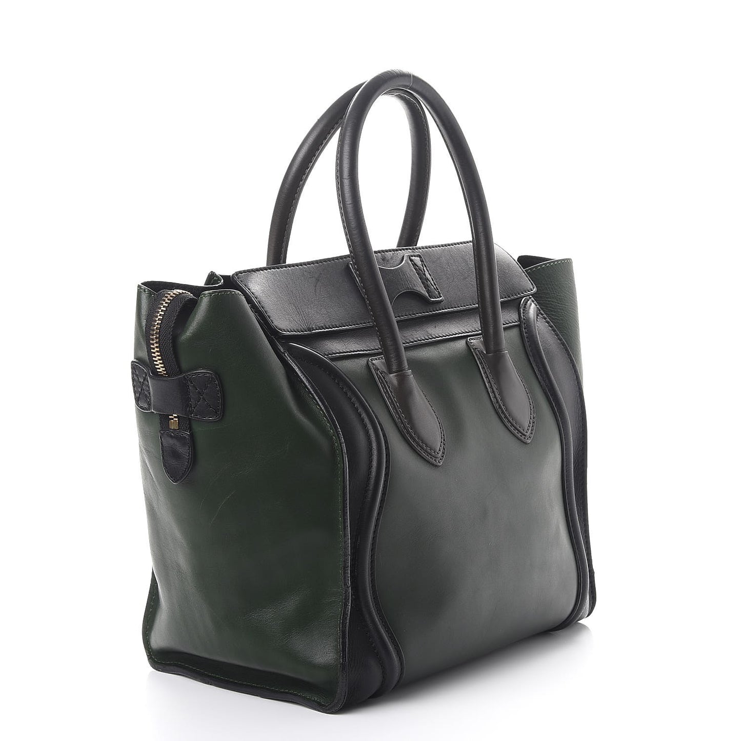 Smooth Calfskin Mini Bi-Color Luggage Forest Black