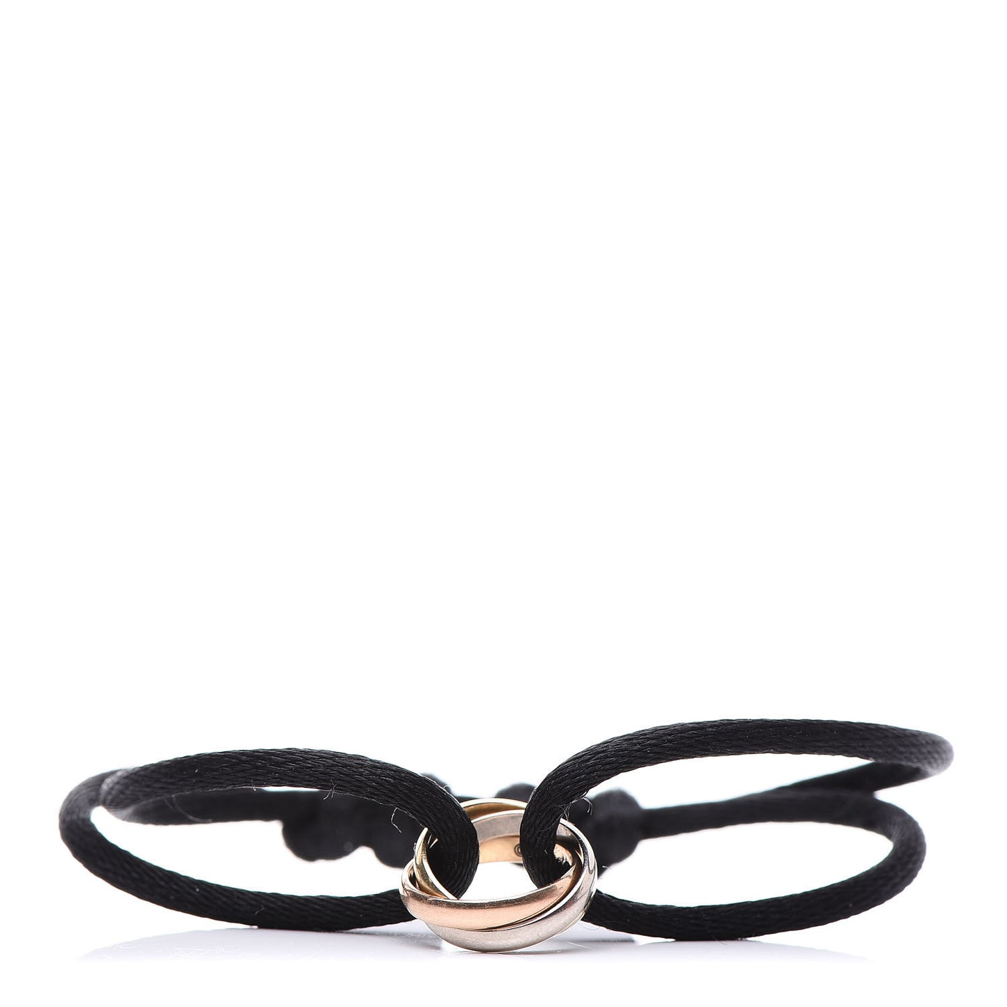 18K Pink Yellow White Gold Trinity Adjustable Cord Bracelet Black