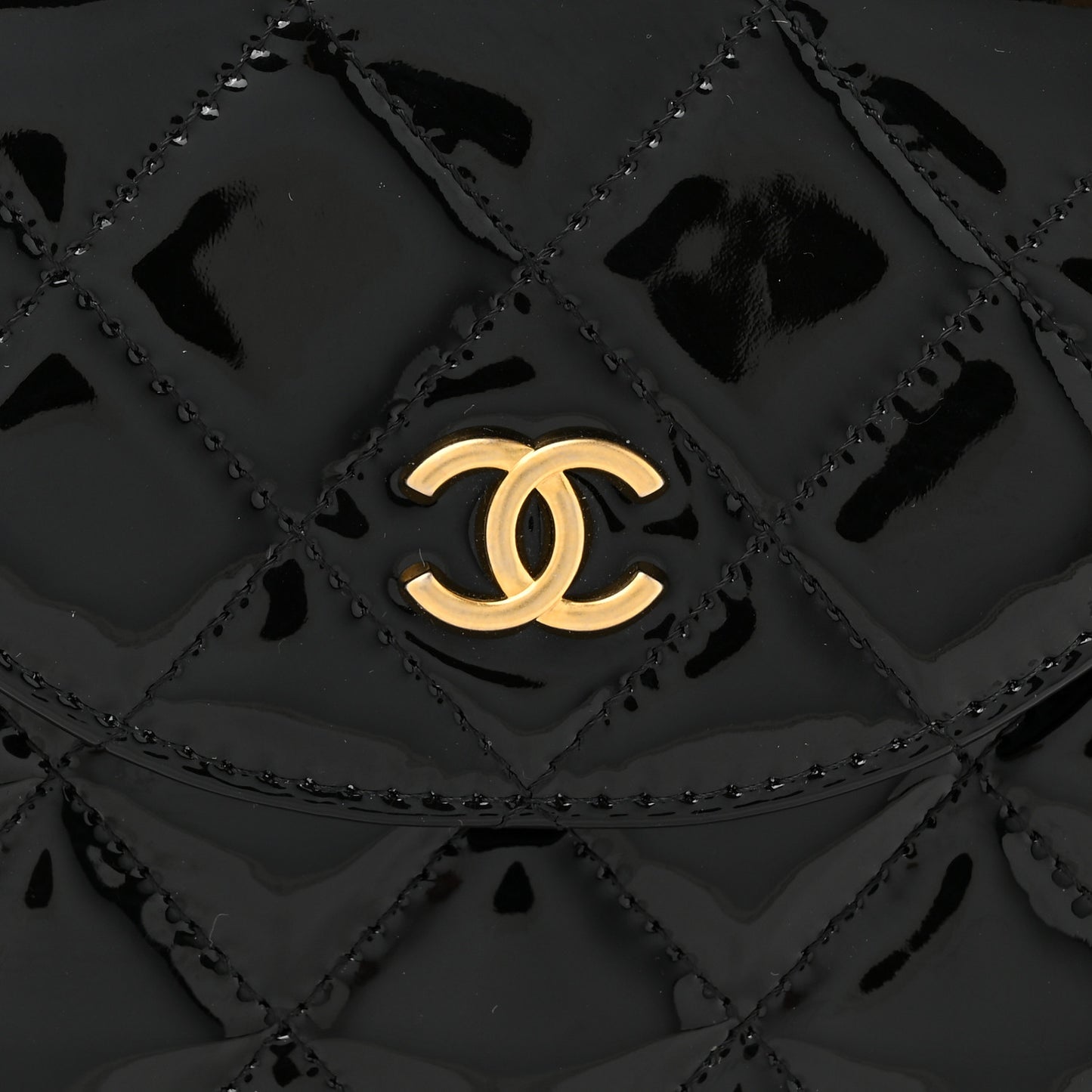 Patent Calfskin Quilted Chain Hoop Bag Black