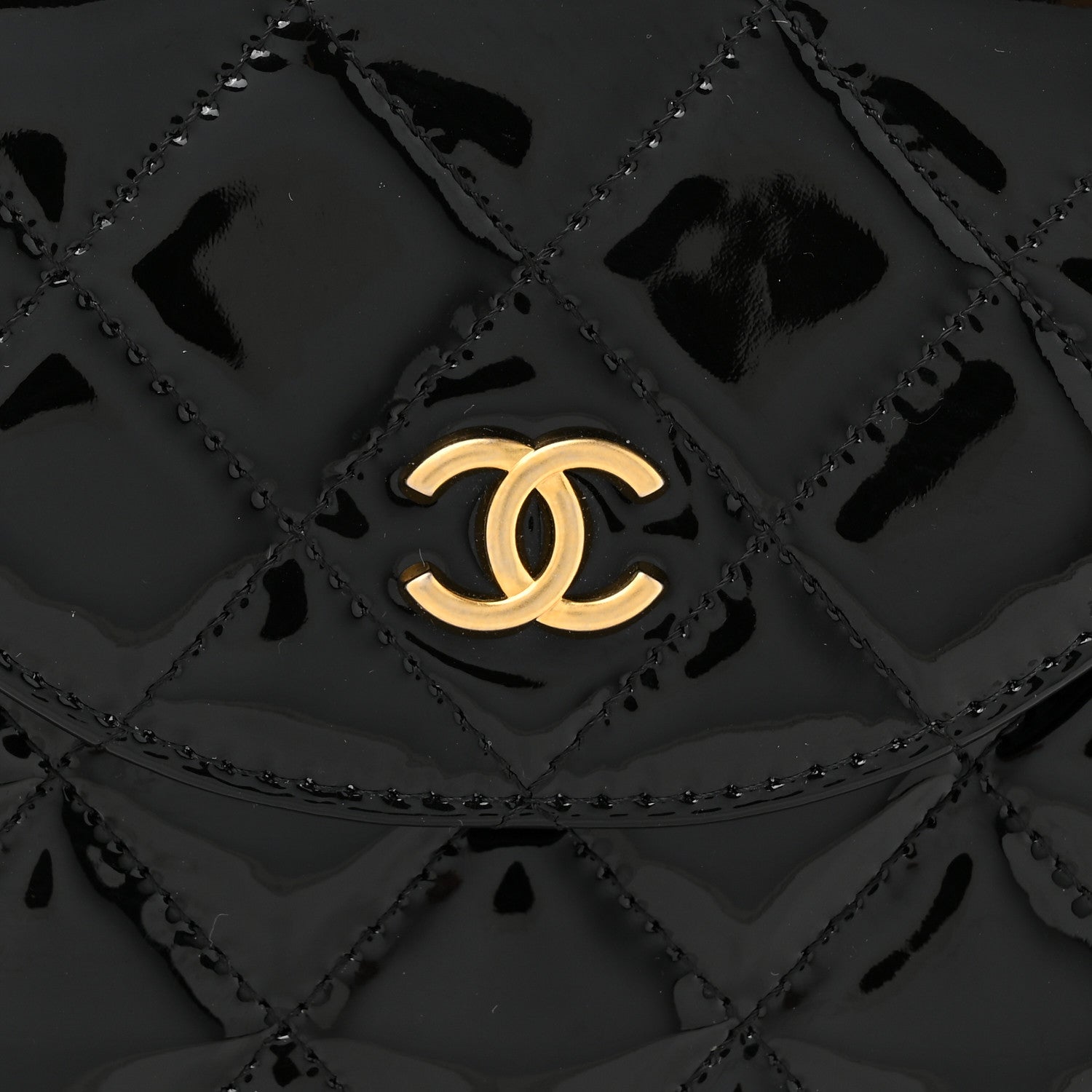 Chanel Patent Calfskin Quilted Chain Hoop Bag Black 8 of 10