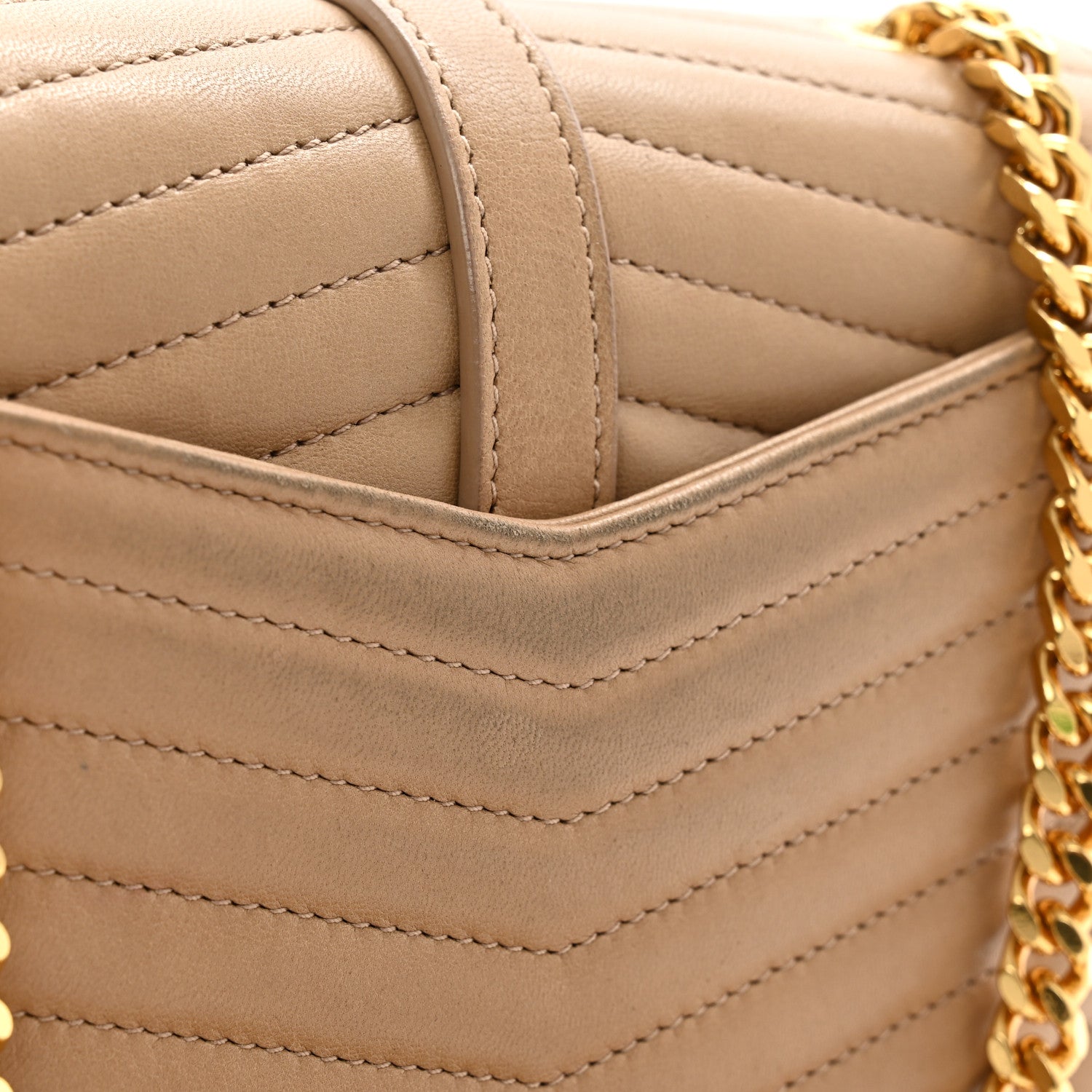 Saint Laurent Lambskin Matelasse Chevron Monogram Small Sulpice Bag Sable Beige 12 of 13