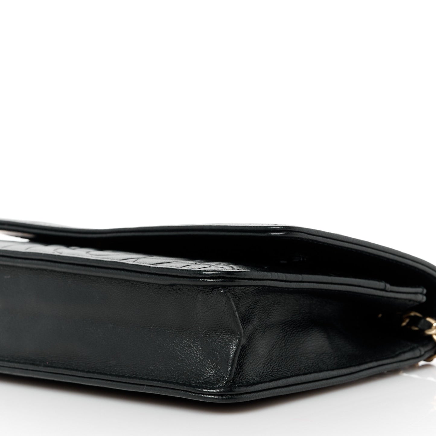 Lambskin Camellia Embossed Wallet on Chain WOC Black