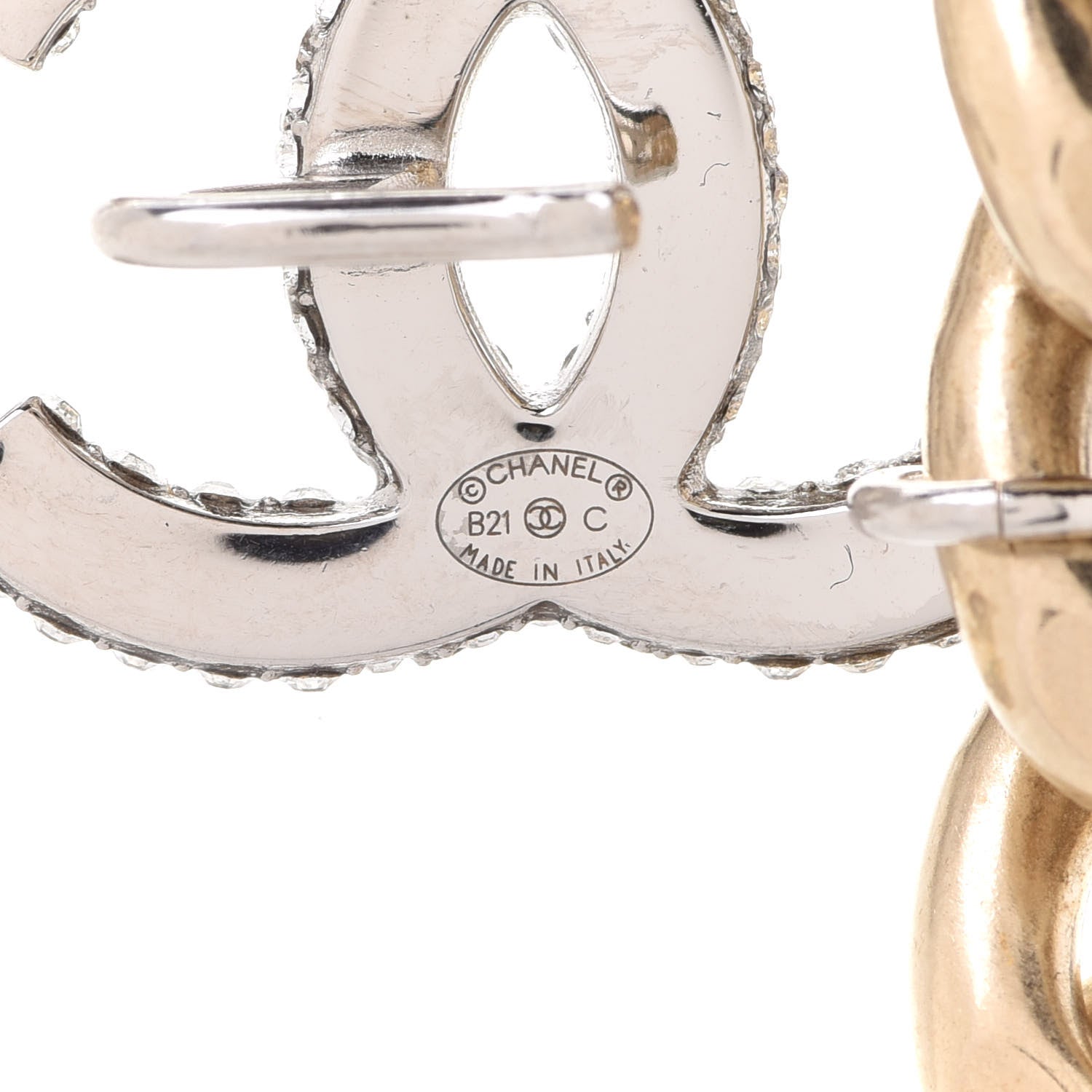 Chanel Chain Link Crystal CC Dog Tag Charm Necklace Gold 6 of 7