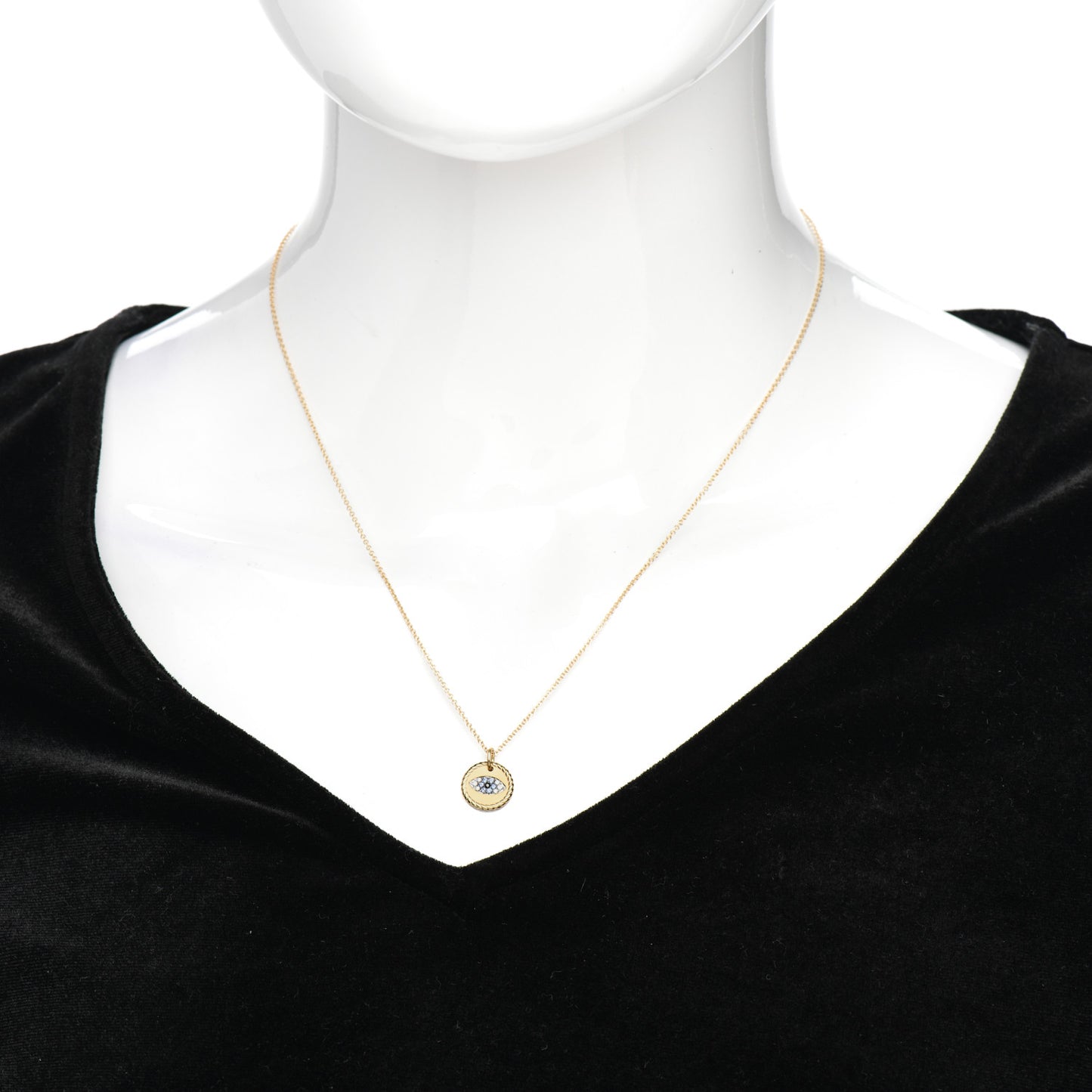 18K Yellow Gold Blue Sapphire Diamond Evil Eye Necklace