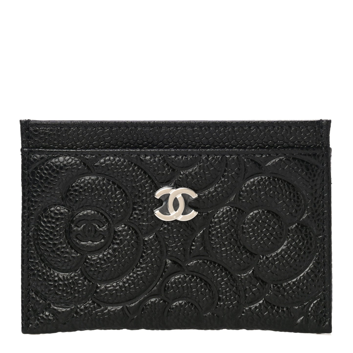 Caviar Camellia Embossed Card Holder Black