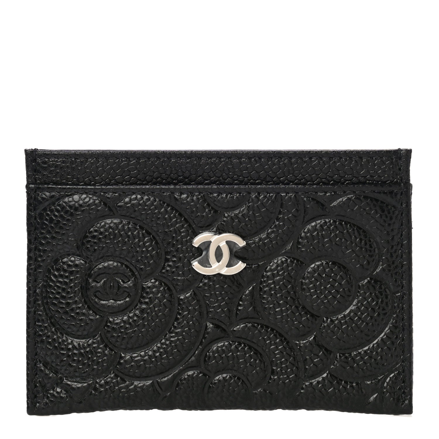 Chanel Caviar Camellia Embossed Card Holder Black 1 of 12