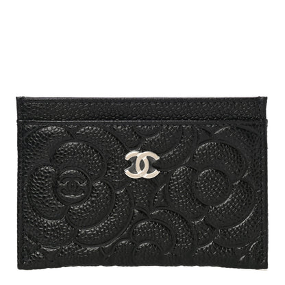 Chanel Caviar Camellia Embossed Card Holder Black 1 of 12