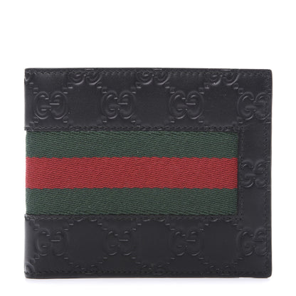 Gucci Guccissima Signature Web New Web Bi-Fold ID Wallet Black 1 of 8
