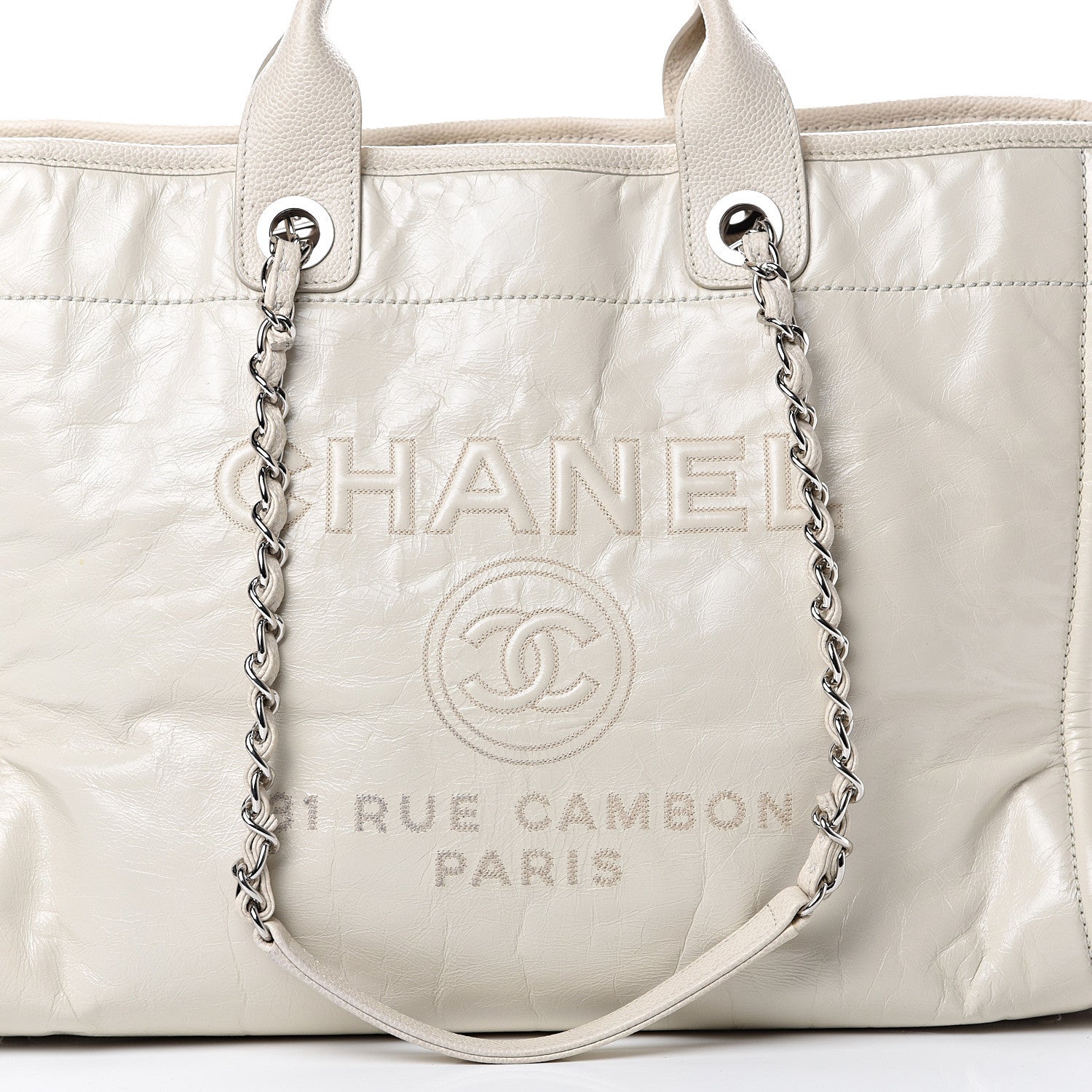 Chanel Glazed Calfskin Medium Deauville Tote Ivory 7 of 10