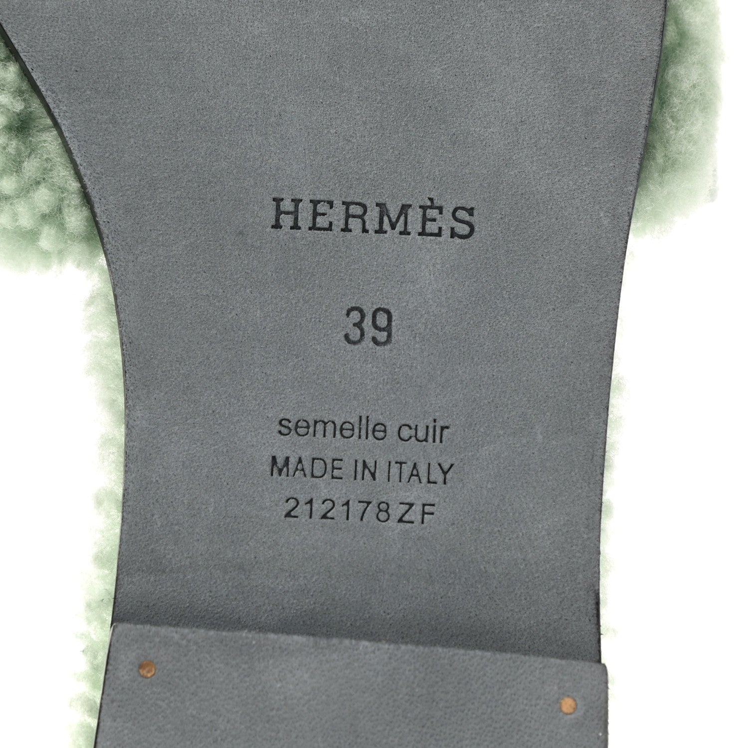 Hermes Woolskin Oran Sandals 39 Vert D’Eau 6 of 8