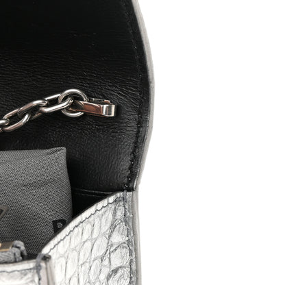 Balenciaga Metallic Extra Supple Calfskin Crocodile Embossed Gossip Wallet On Chain Silver 14 of 16