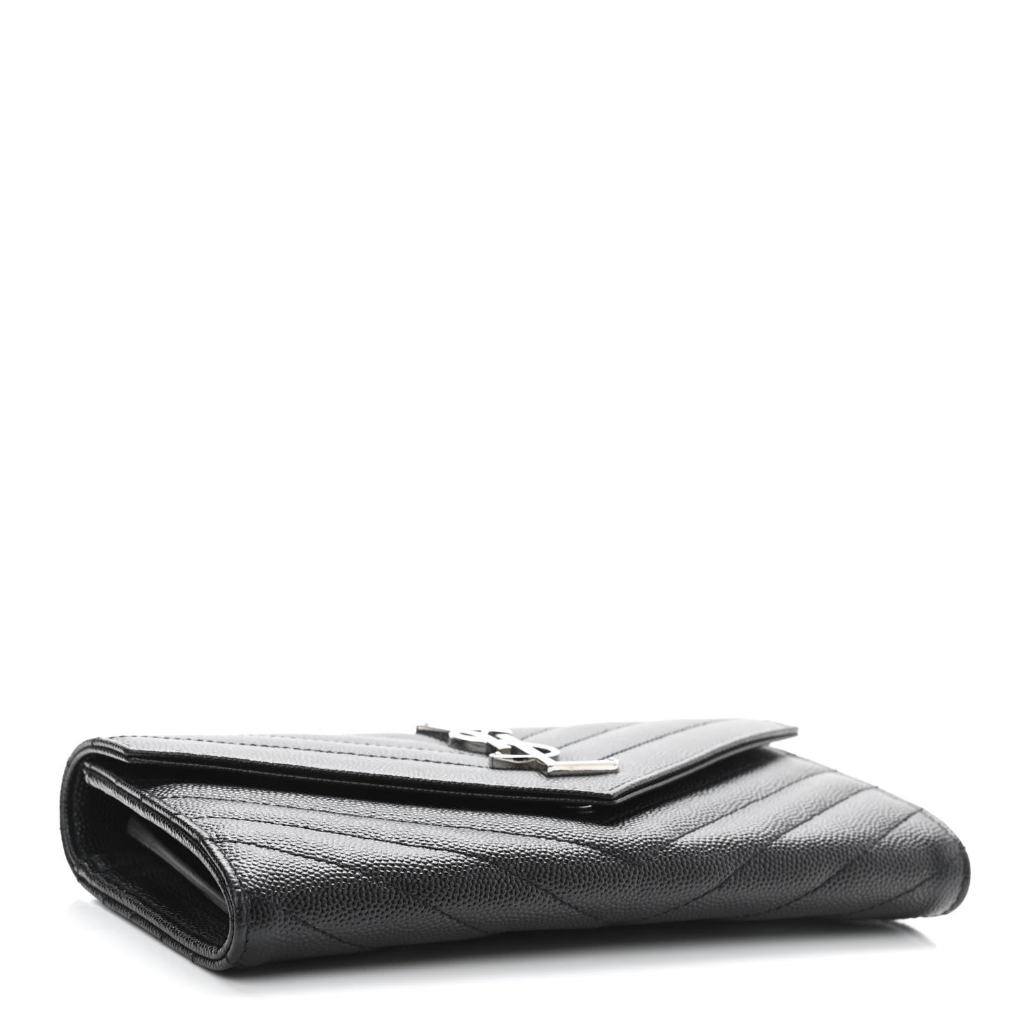 Saint Laurent Calfskin Matelasse Chevron Monogram Flap Wallet Black 4 of 9