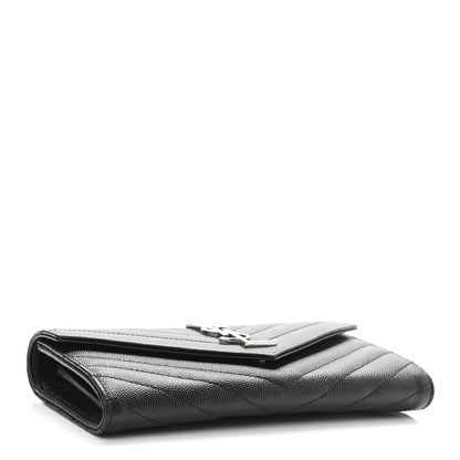 Saint Laurent Calfskin Matelasse Chevron Monogram Flap Wallet Black 4 of 9
