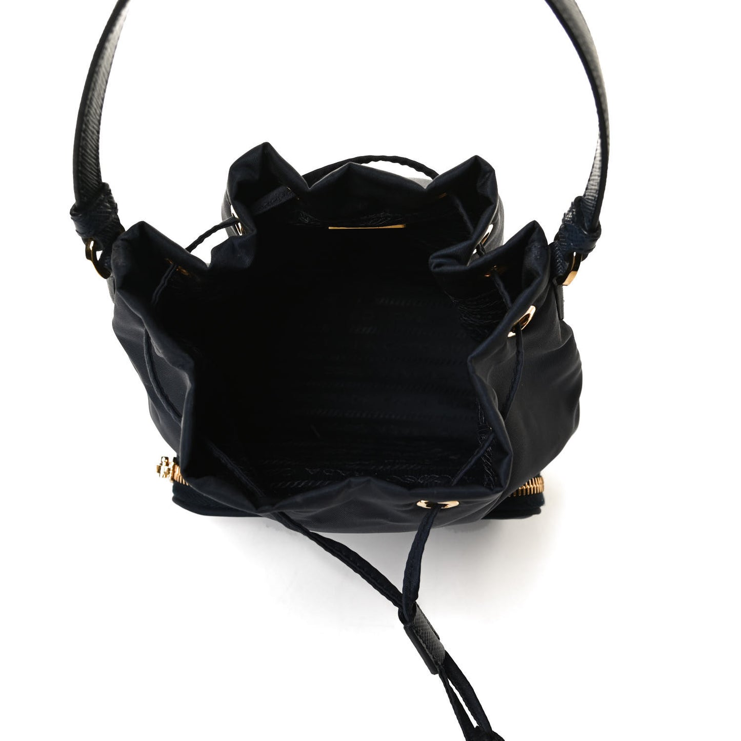 Saffiano Tessuto Nylon Mini Bucket Crossbody Bag Navy
