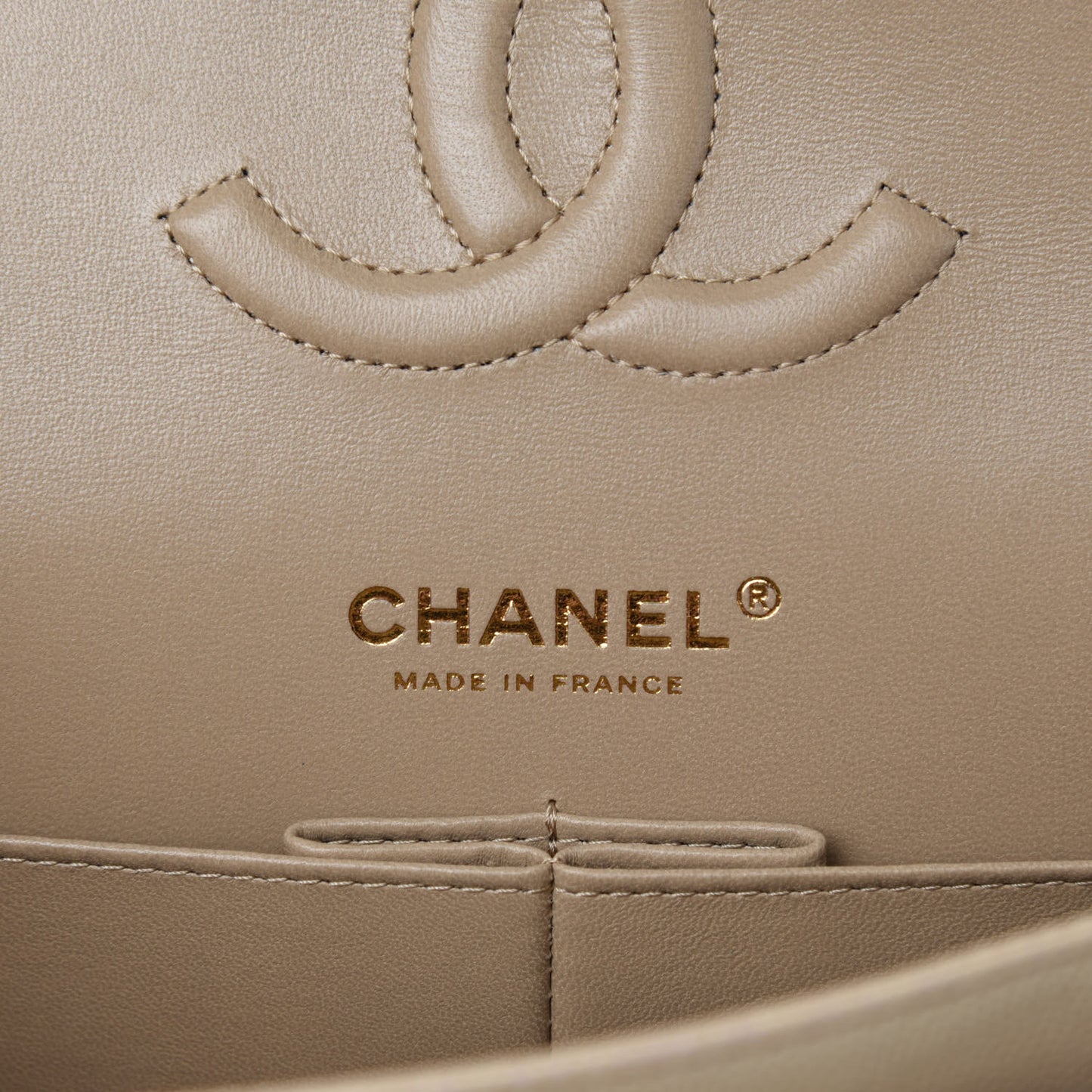 Iridescent Caviar Quilted Medium Double Flap Dark Beige