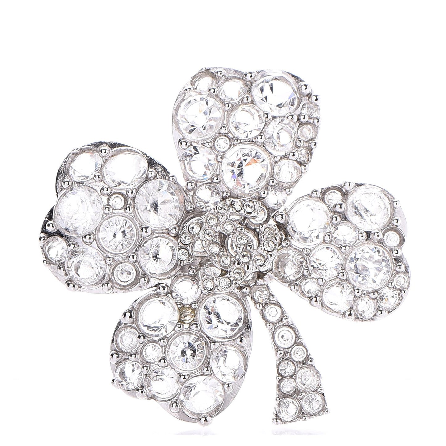 Crystal CC 4 Leaf Clover Brooch Silver
