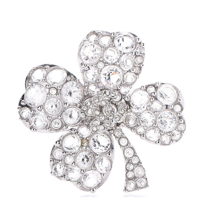 Chanel Crystal CC 4 Leaf Clover Brooch Silver 1 of 5