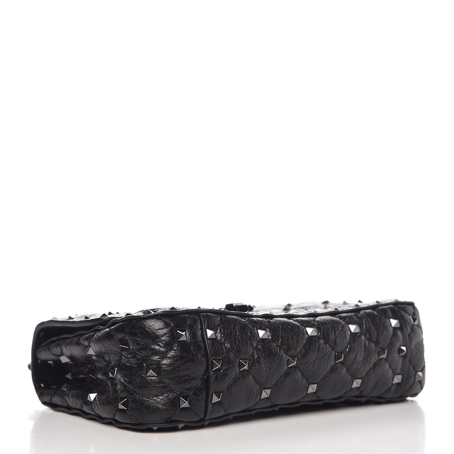Craquele Nappa Small Rockstud Spike Shoulder Bag Black