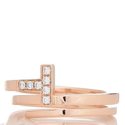 Tiffany 18K Rose Gold Diamond T Square Wrap Ring 54 7 3 of 6