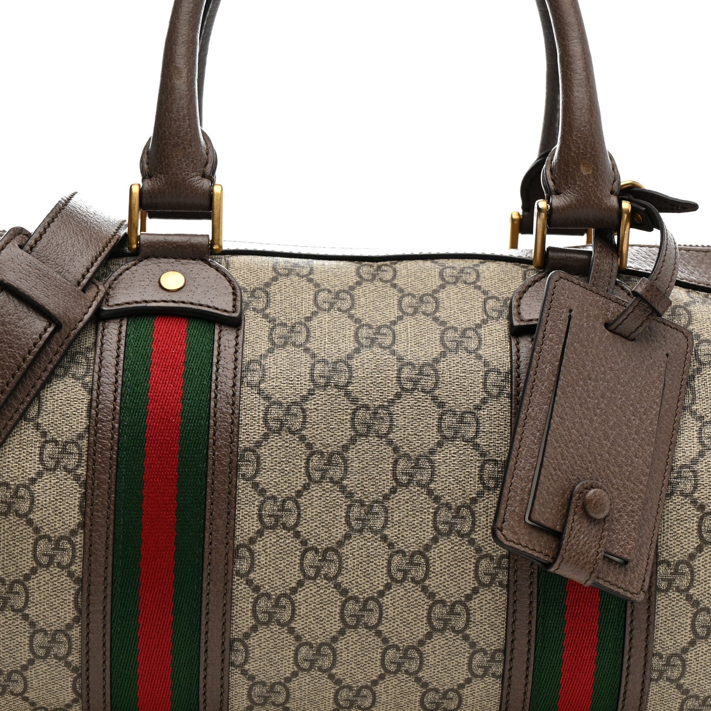 GG Supreme Monogram Textured Dollar Calfskin Web Small Duffle Bag Beige Ebony