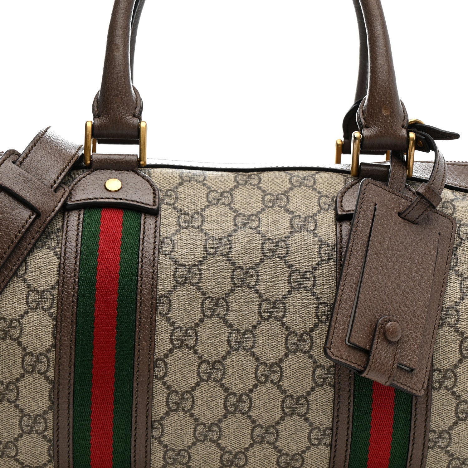 Gucci GG Supreme Monogram Textured Dollar Calfskin Web Small Duffle Bag Beige Ebony 9 of 15