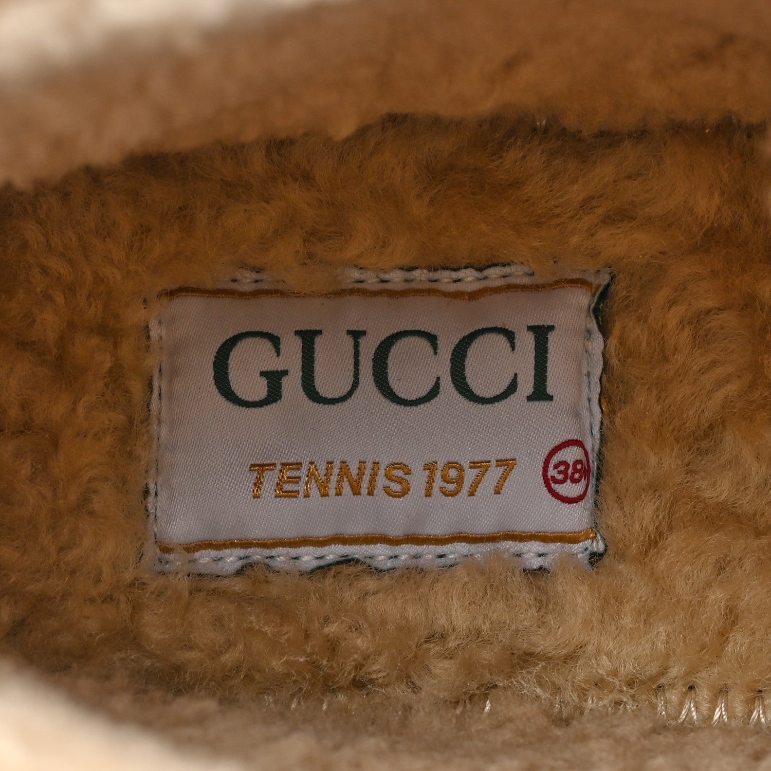 Gucci Suede Shearling Web GG Monogram Embossed Womens 1977 Tennis High Top Sneakers 38.5 Butterscotch Mystic White 7 of 8