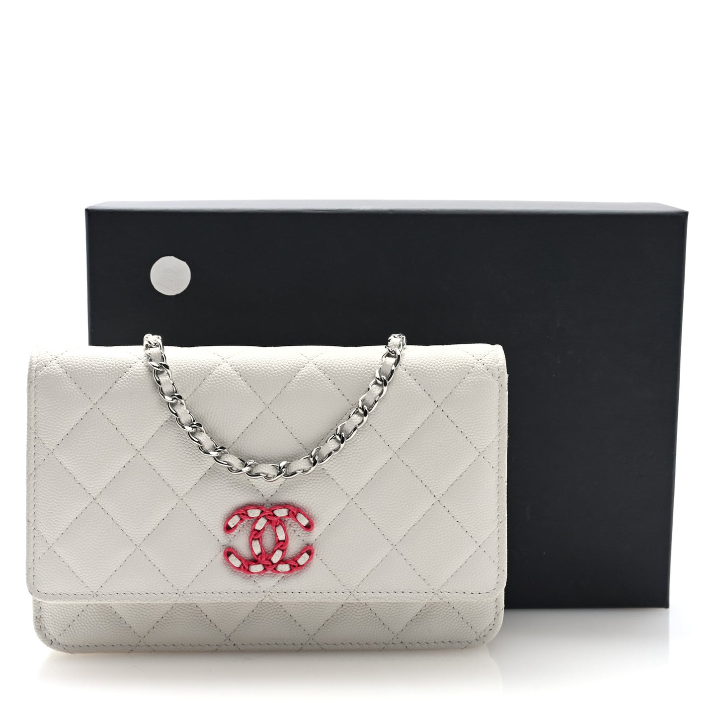 Caviar Quilted Chanel 19 Wallet on Chain WOC White Pink