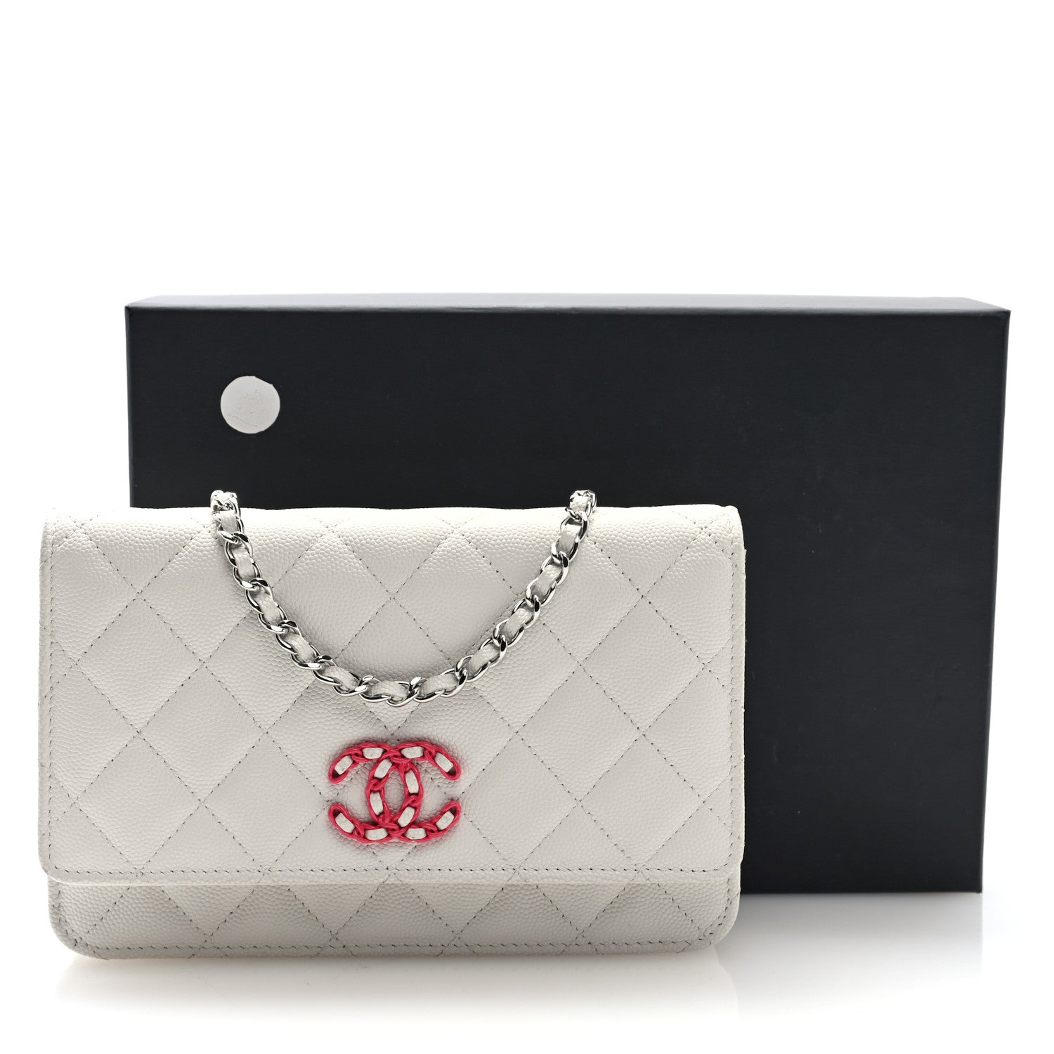 Chanel Caviar Quilted Chanel 19 Wallet on Chain WOC White Pink 10 of 10
