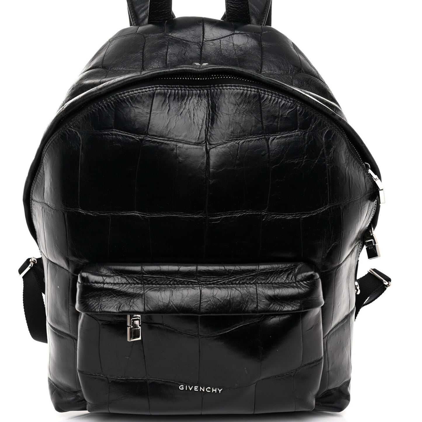 Calfskin Crocodile Embossed Double U Backpack Black