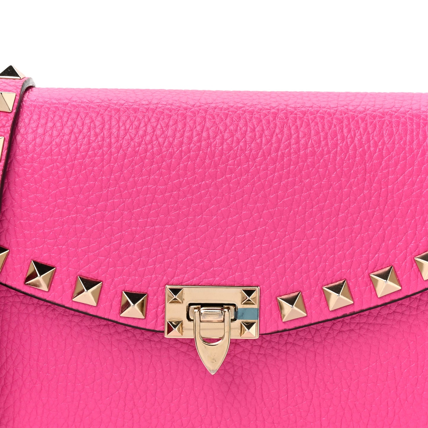 Grainy Calfskin Rockstud Flip Lock Wallet With Chain Pink PP