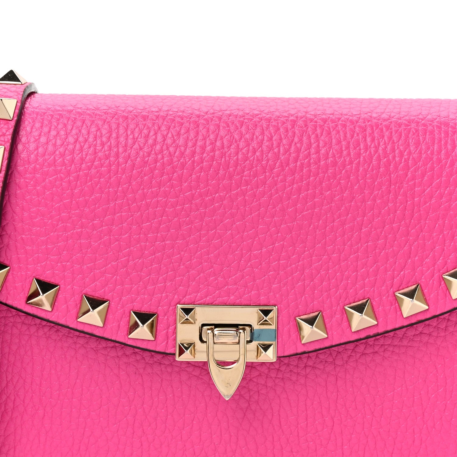 Valentino Garavani Grainy Calfskin Rockstud Flip Lock Wallet With Chain Pink PP 6 of 8