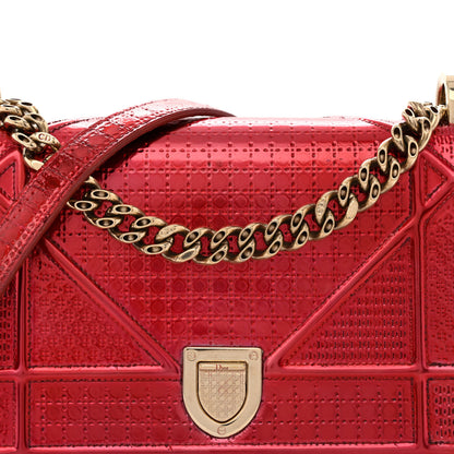 Christian Dior Metallic Patent Micro-Cannage Small Diorama Flap Bag Red 8 of 17