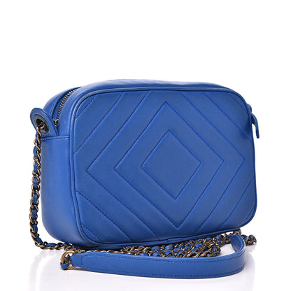 Chanel Lambskin Chevron Quilted Pyramid CC Camera Case Blue 2 of 14