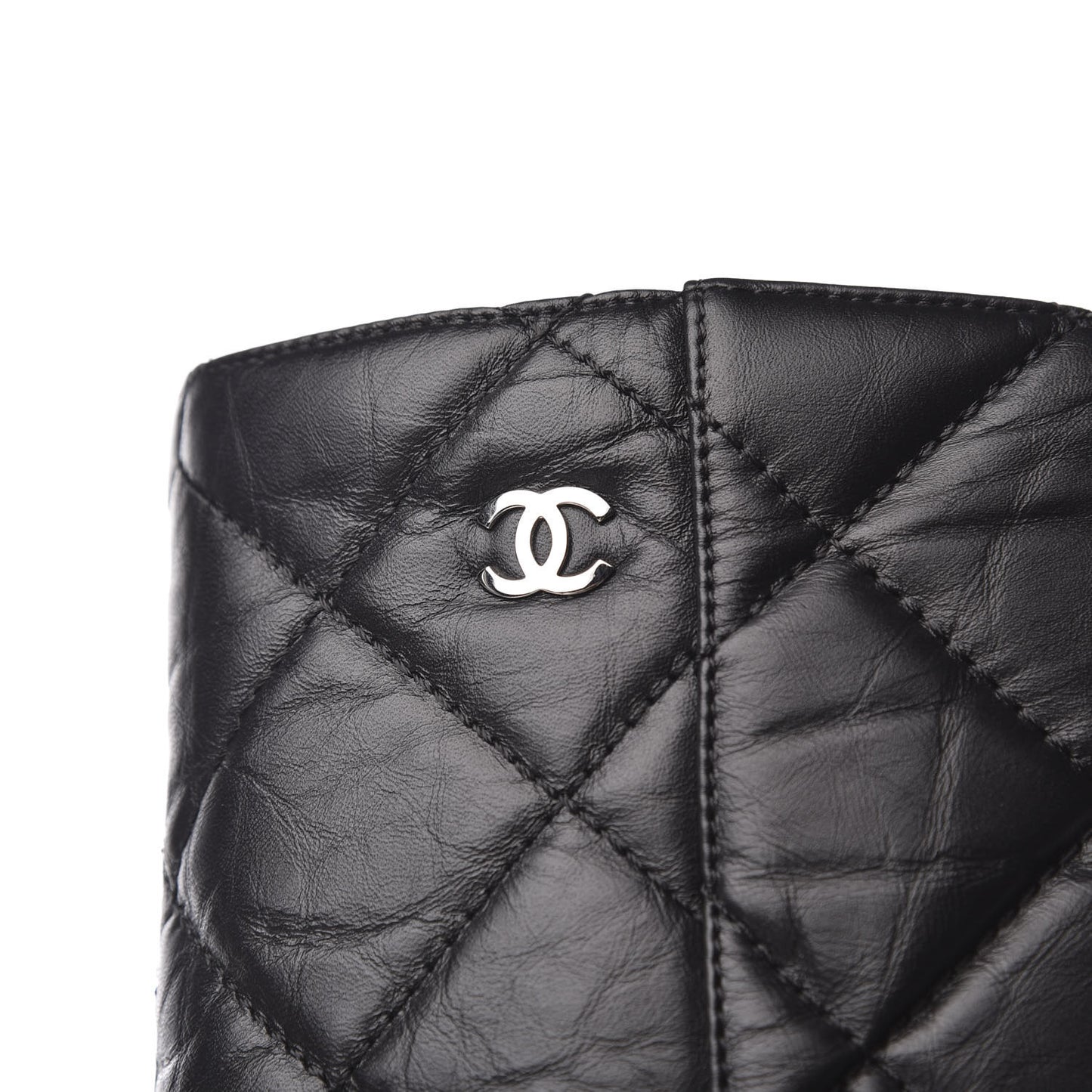 Aged Calfskin Quilted Pearl CC High Boots 37 Black