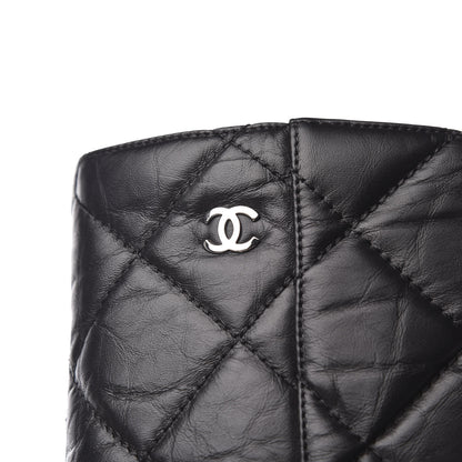Chanel Aged Calfskin Quilted Pearl CC High Boots 37 Black 6 of 8