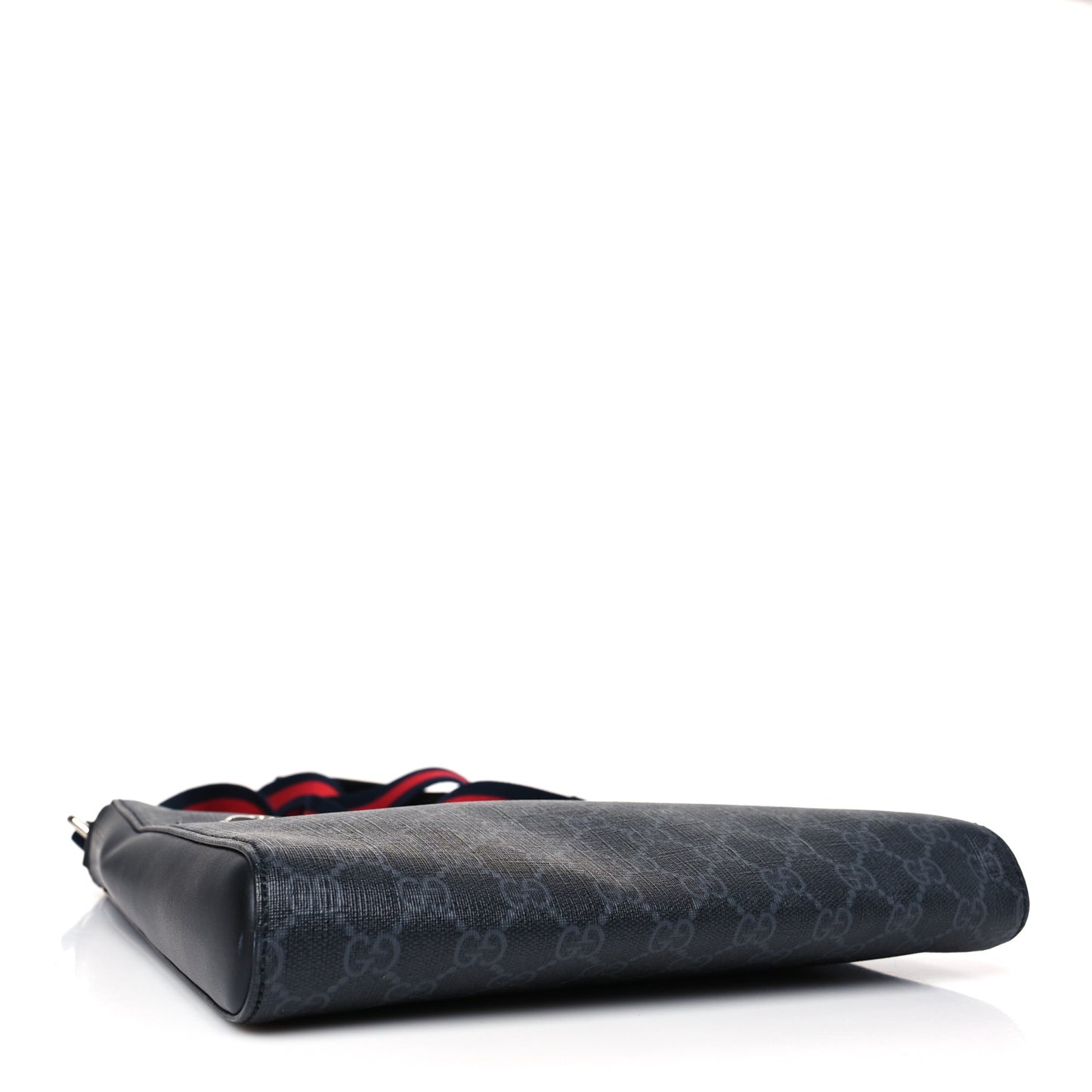 GG Supreme Monogram Appia Calfskin Web Flat Messenger Bag Black Grey