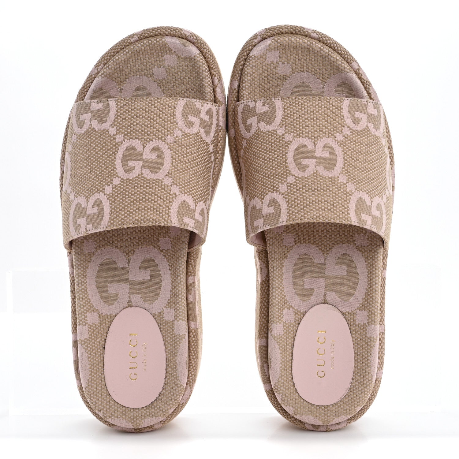 Gucci Monogram Jumbo GG Angelina Platform 55mm Slide Sandals 37.5 Beige Perfect Pink 2 of 10