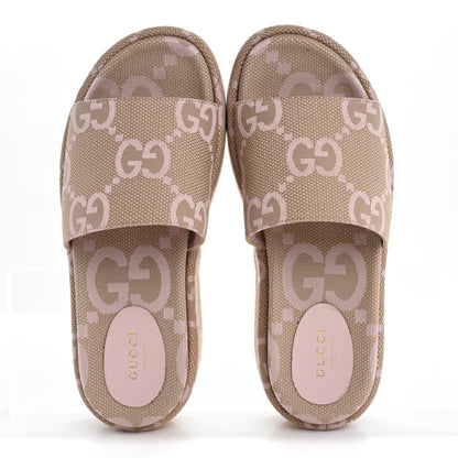 Gucci Monogram Jumbo GG Angelina Platform 55mm Slide Sandals 37.5 Beige Perfect Pink 2 of 10