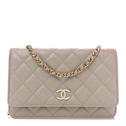 Chanel Iridescent Caviar Quilted Wallet on Chain WOC Beige 1 of 14
