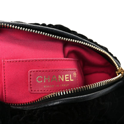 Chanel Velvet Camellia Embossed Barrel Clutch With Chain  Black 6 of 10