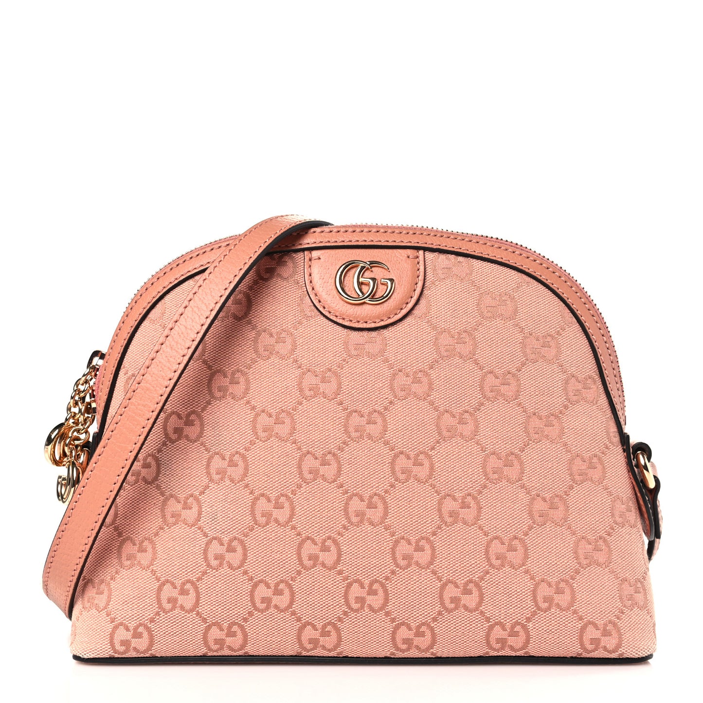 Monogram Textured Dollar Calfskin Small Ophidia Dome Shoulder Bag Cloche Rose Pink