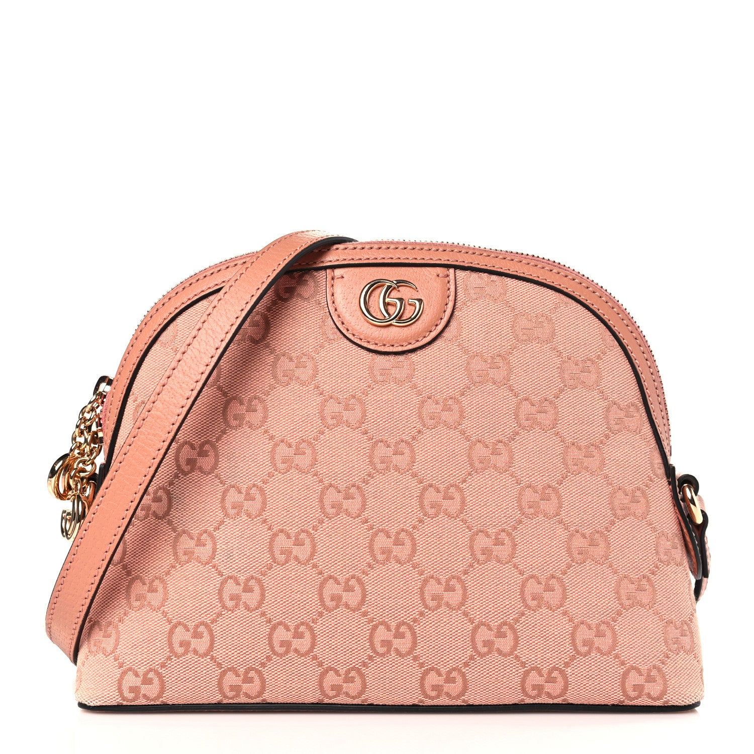 Gucci Monogram Textured Dollar Calfskin Small Ophidia Dome Shoulder Bag Cloche Rose Pink 1 of 8