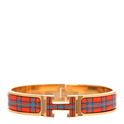 Hermes Enamel Narrow Clic Clac H Tartan Bracelet GM Tropique 1 of 5