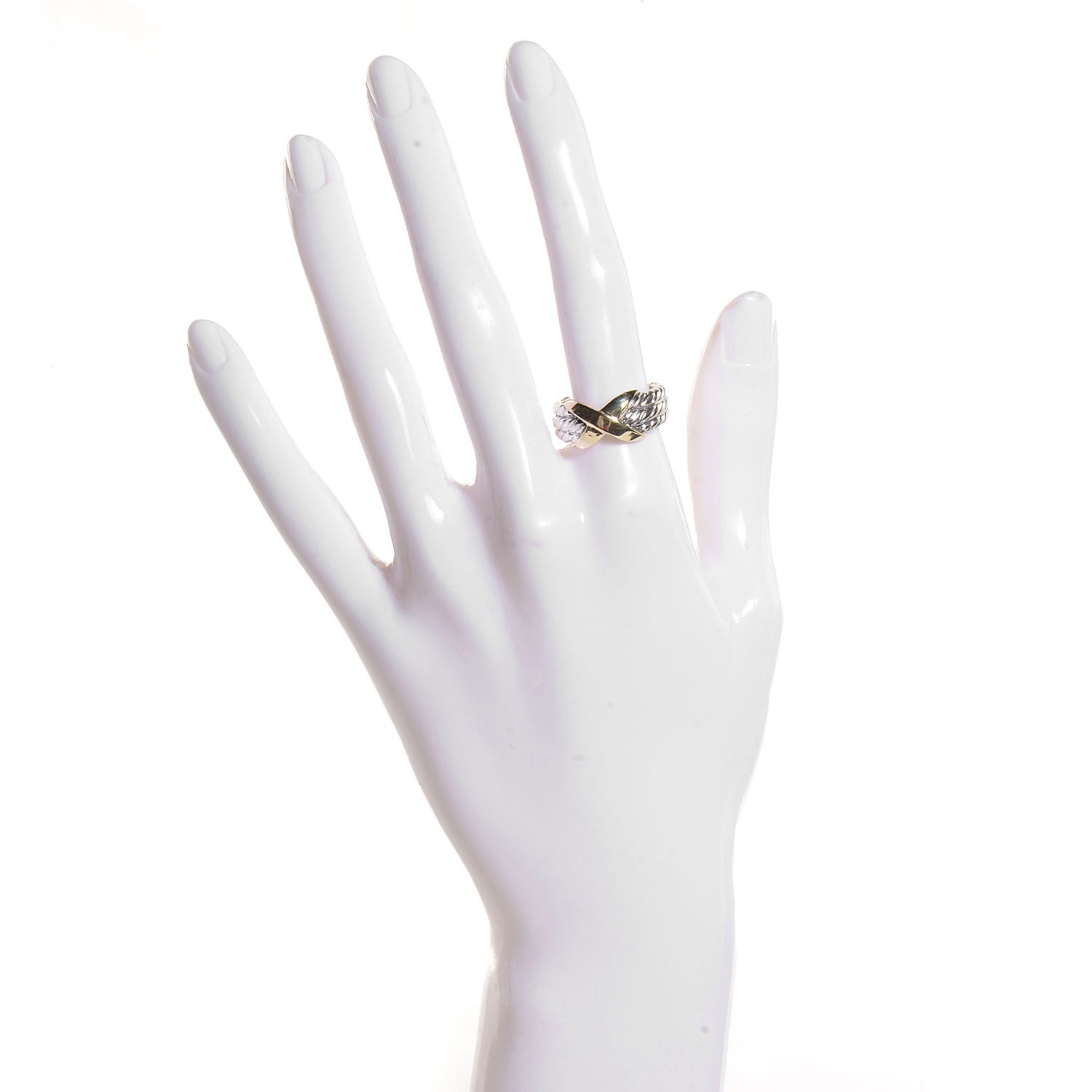 David Yurman Sterling Silver 14k Yellow Gold X Triple Row Ring 7 2 of 9