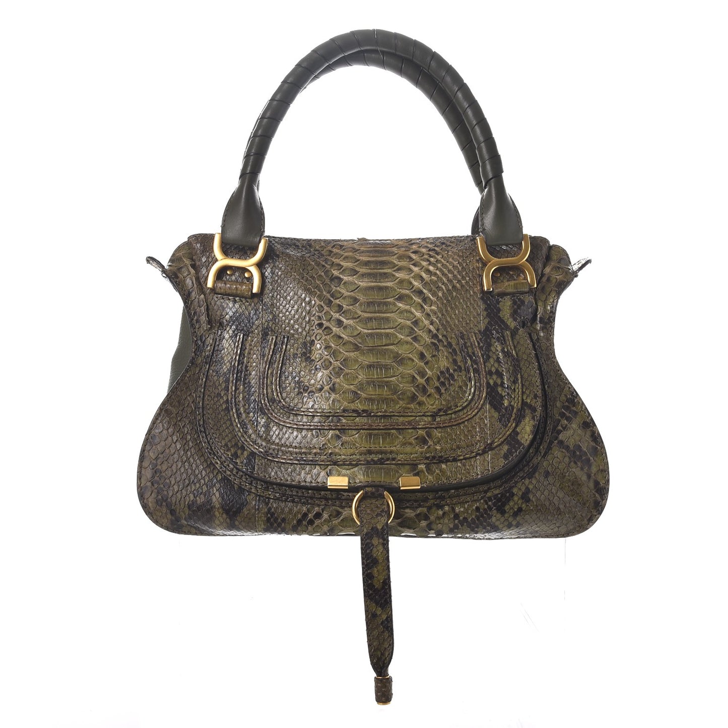 Python Calfskin Medium Marcie Satchel Green