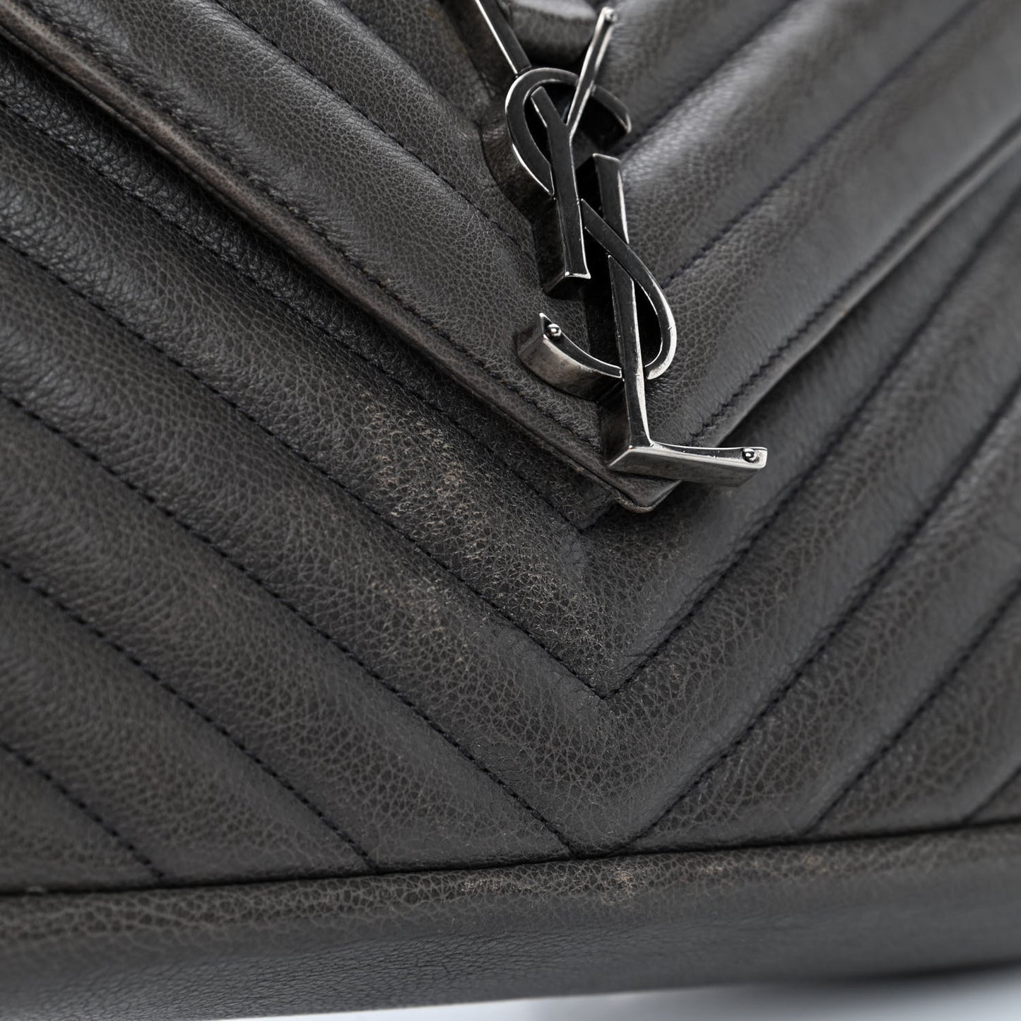 Sheepskin Matelasse Chevron Monogram Medium College Bag Asphalt