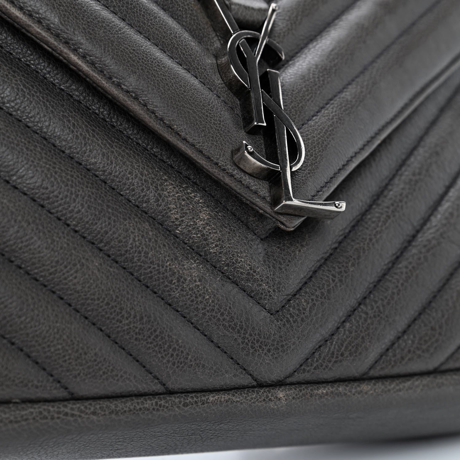 Saint Laurent Sheepskin Matelasse Chevron Monogram Medium College Bag Asphalt 10 of 11