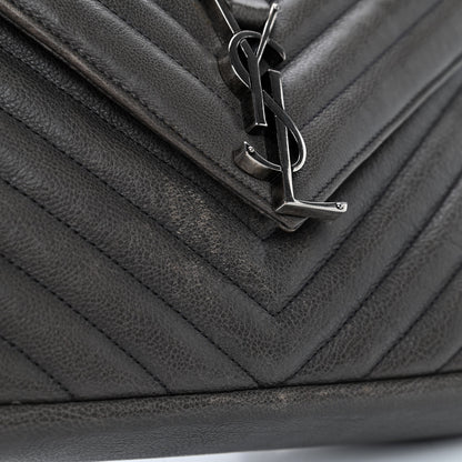 Saint Laurent Sheepskin Matelasse Chevron Monogram Medium College Bag Asphalt 10 of 11