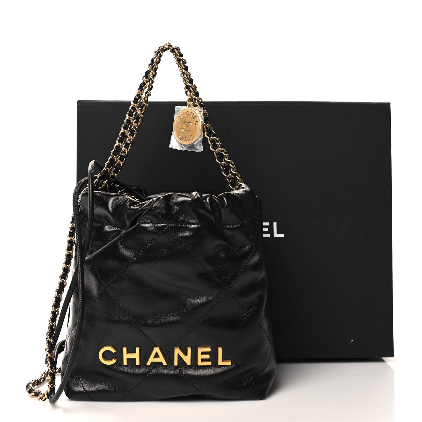Shiny Calfskin Quilted Mini Chanel 22 Black